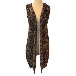 Fashion Apparel Rare Rainbow Metallic Eyelash Knit Longline Hooded Vest Size S/M